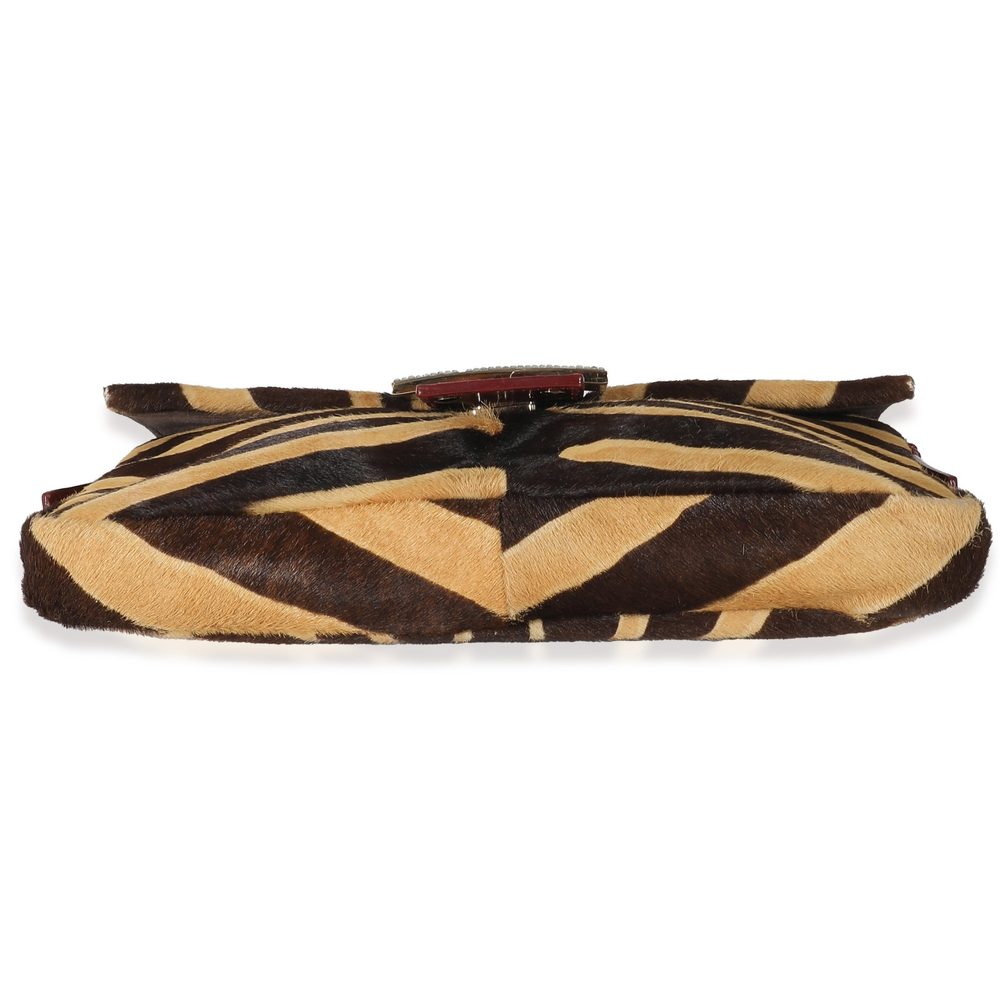 Fendi Brown Beige Zebra Pony Hair Crystal Baguett… - image 7